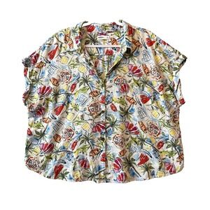 Sonoma Womens PXL Linen Blend Beach Shirt Palm Trees Cabana Coastal Beach Resort
